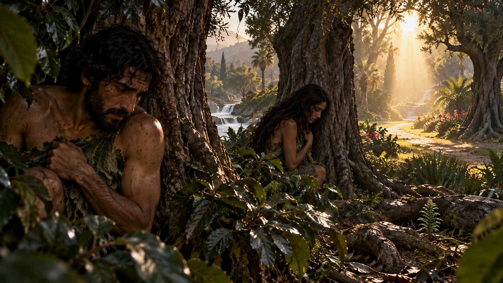 Adam and Eve Hide Among the Trees Illustration: Adam and Eve Hide Among the Trees