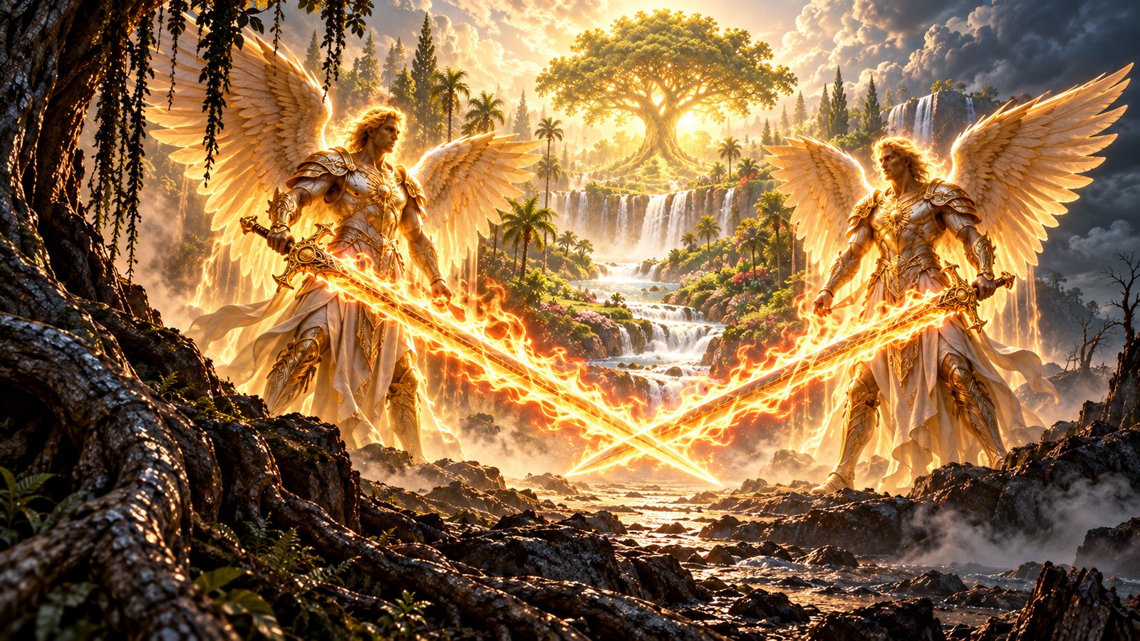 Eden’s Guarded Way: The Tree of Life and Flaming Sword Illustration: Cherubim and a flaming sword guard the way to the tree of life in Eden (Genesis 3:24).