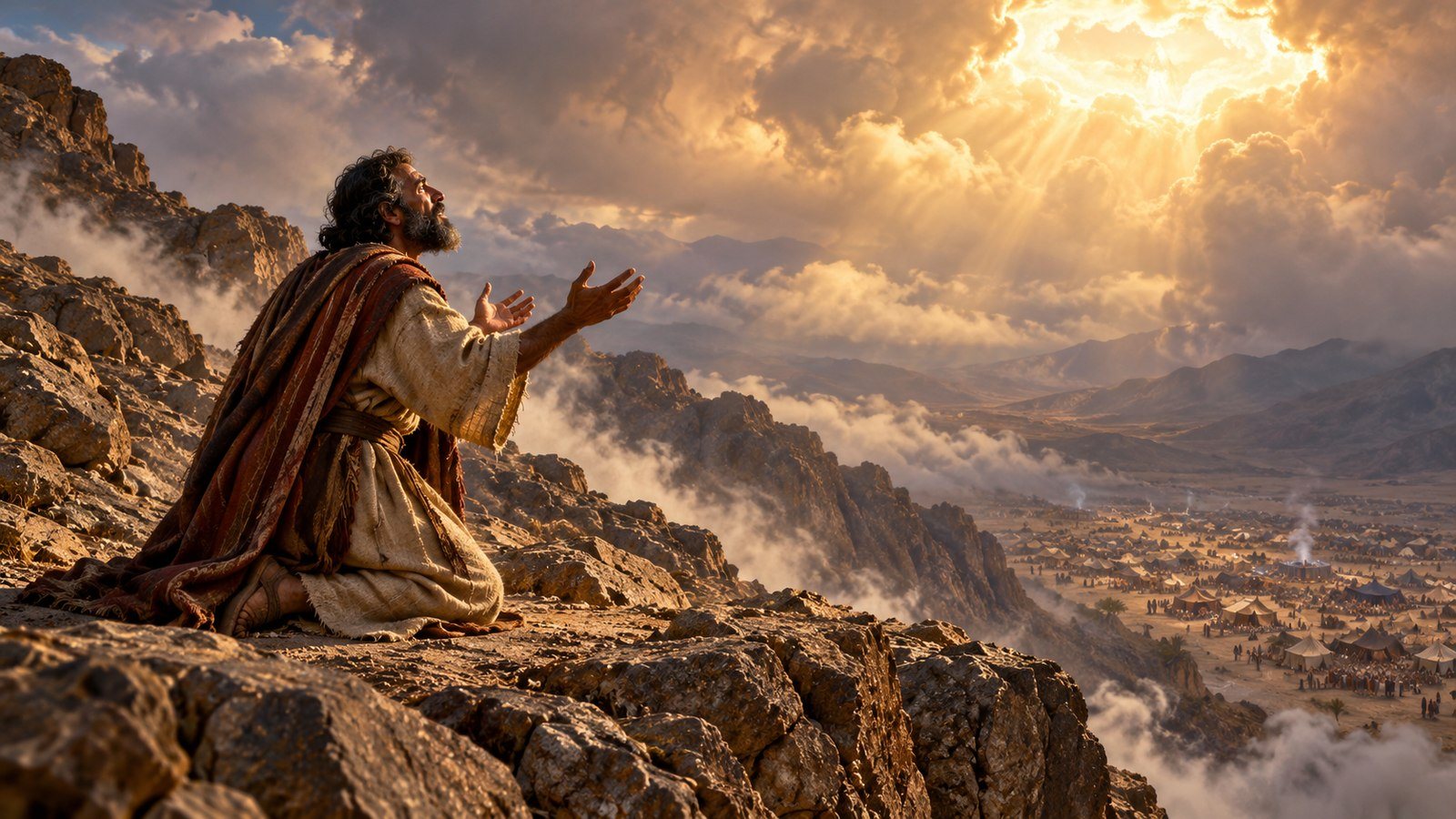Moses intercedes after the golden-calf rebellion Illustration: Moses intercedes after the golden-calf rebellion. After the golden-calf rebellion, Moses pleads with the Lord for the people, and the Lord relents from the disaster He had spoken of.