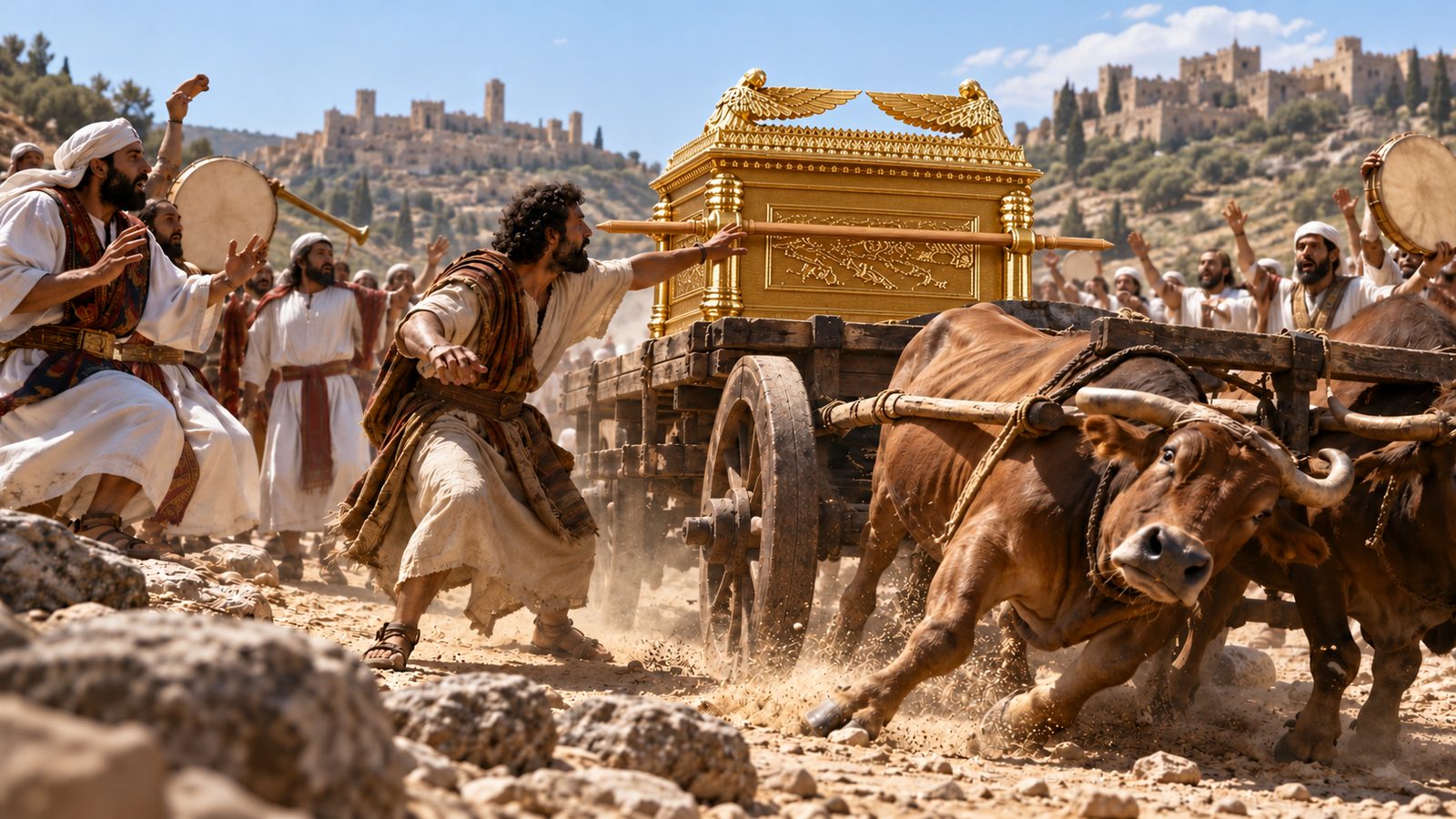 Uzzah and the Ark: The Procession Stops Illustration: Uzzah and the Ark: The Procession Stops