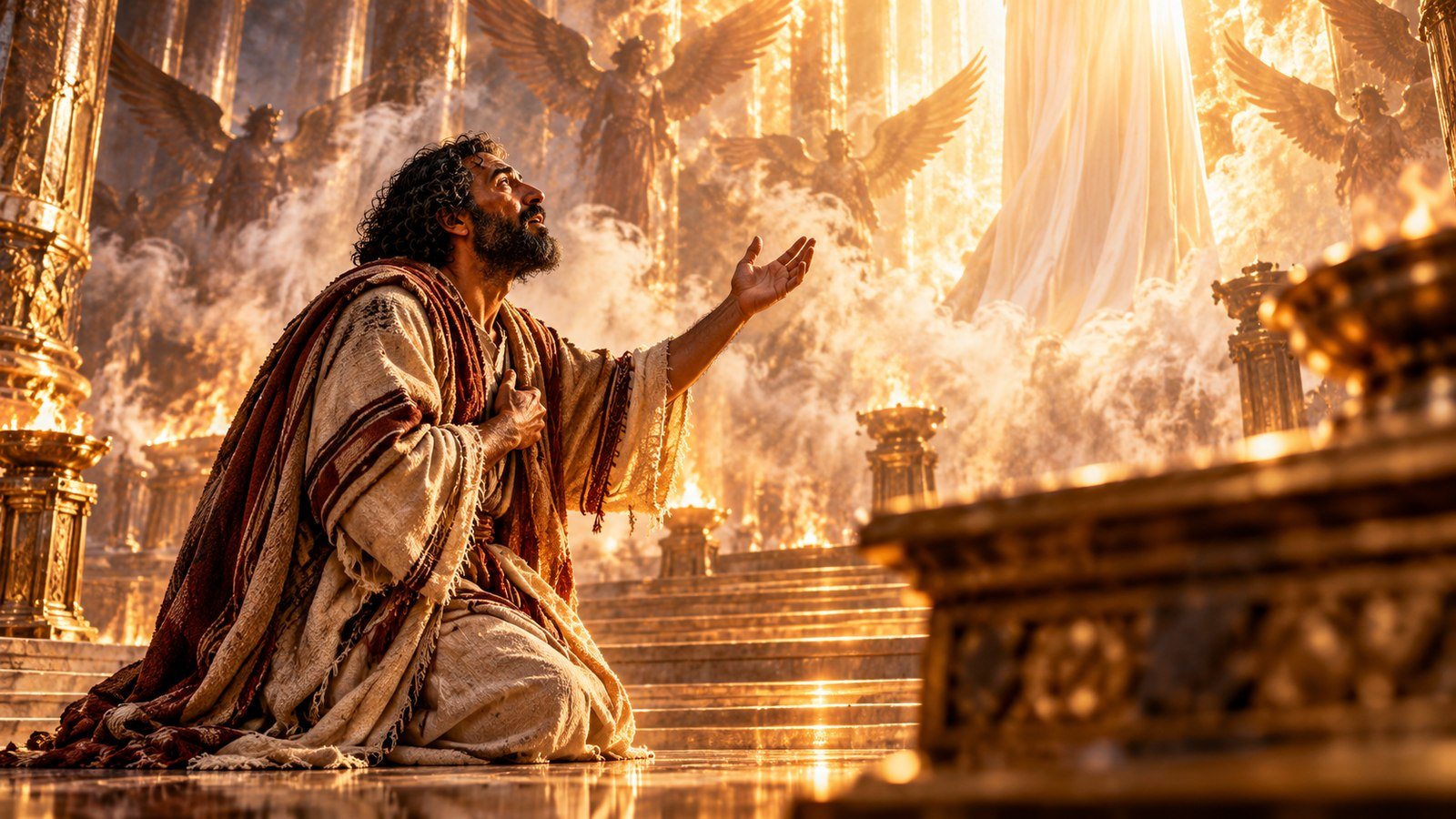 Isaiah answers the call to be sent Illustration: Isaiah answers the call to be sent. Isaiah, cleansed by the coal from the altar, answers the Lord's question "Whom shall I send?" by offering himself to be sent.