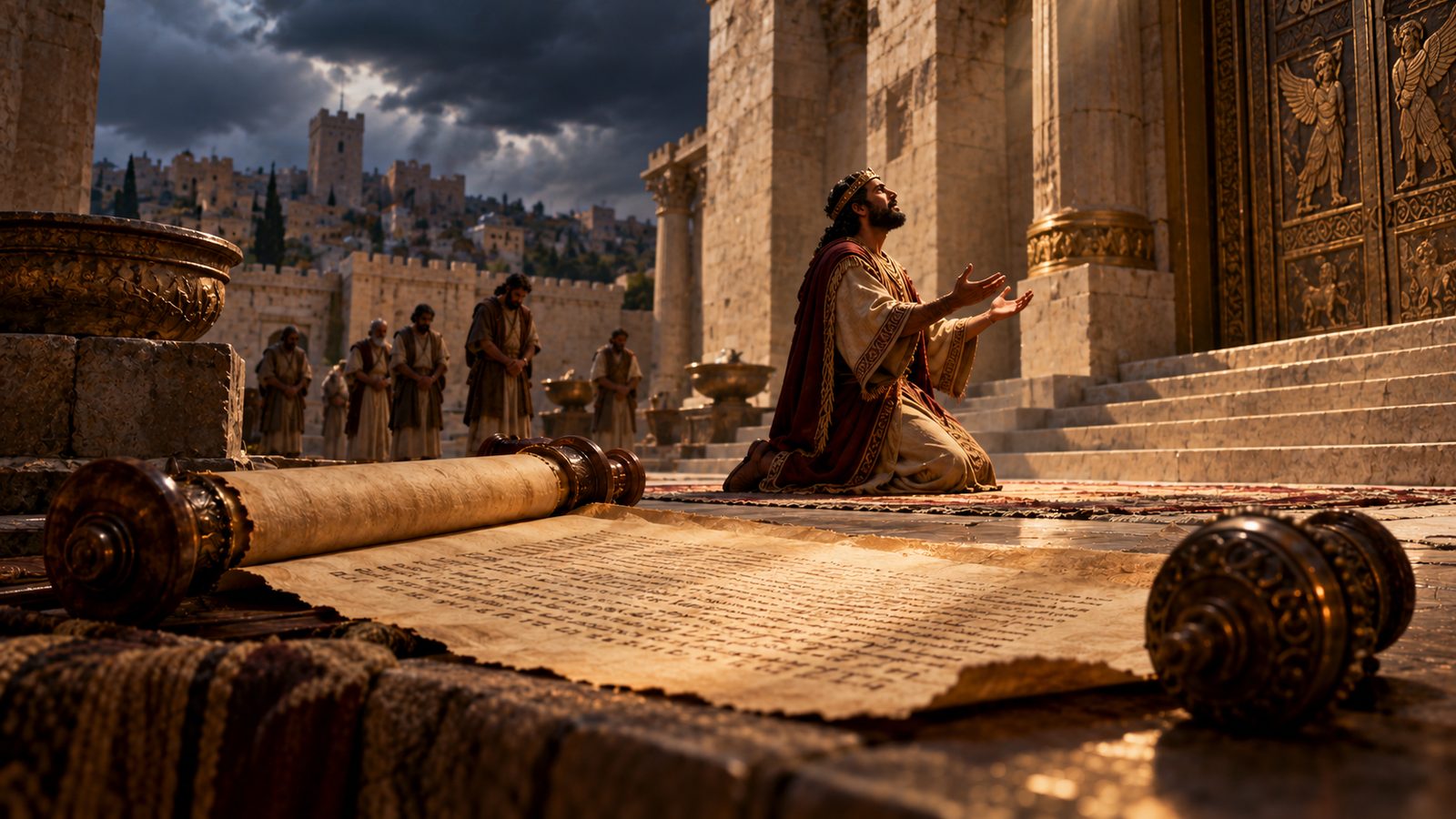 Hezekiah Spreads the Threat Before the Lord Illustration: Hezekiah Spreads the Threat Before the Lord
