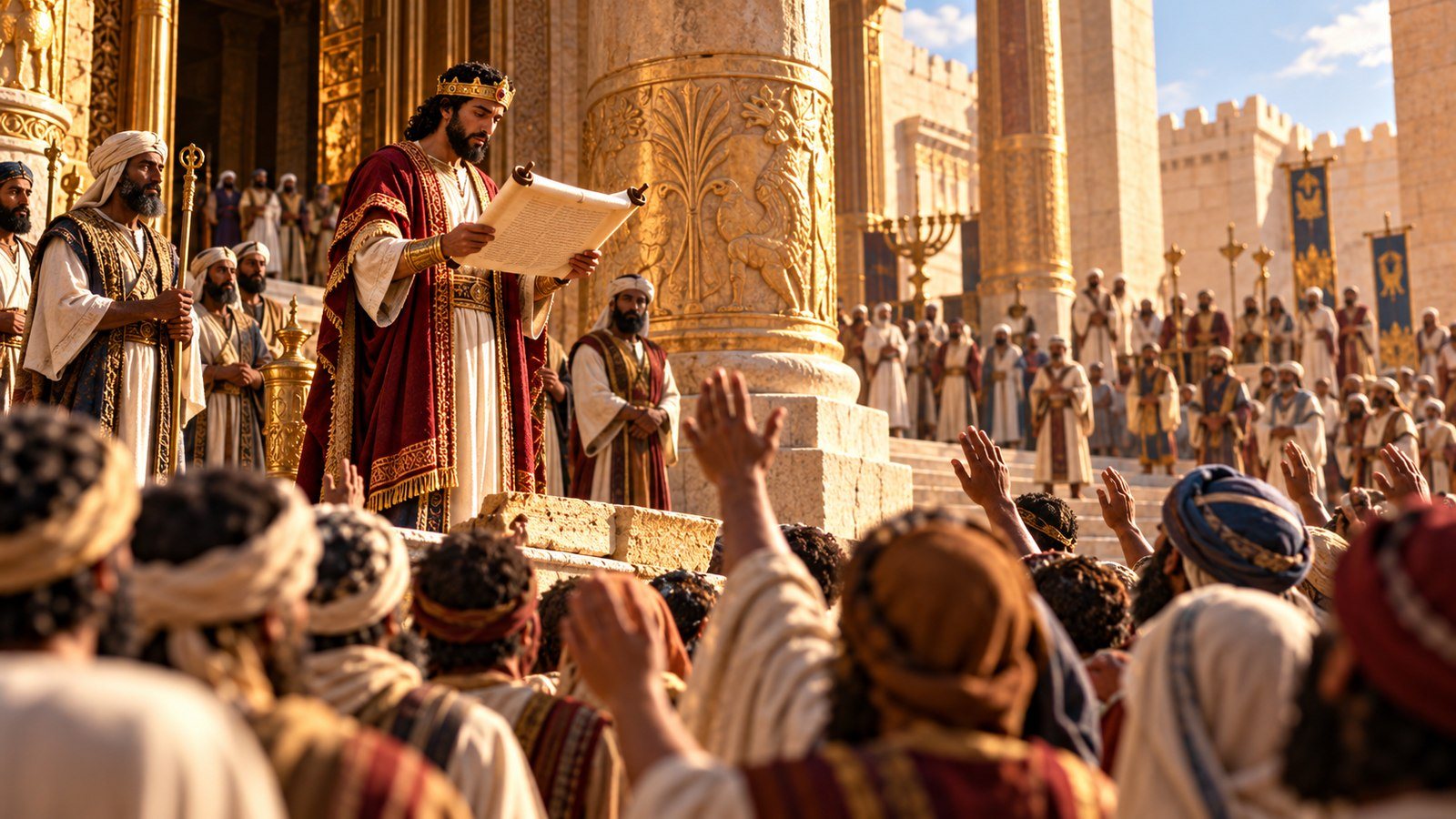 Josiah renews the covenant before the people Illustration: Josiah renews the covenant before the people. Josiah reads the Book of the Covenant to all the people and renews the covenant before the Lord.
