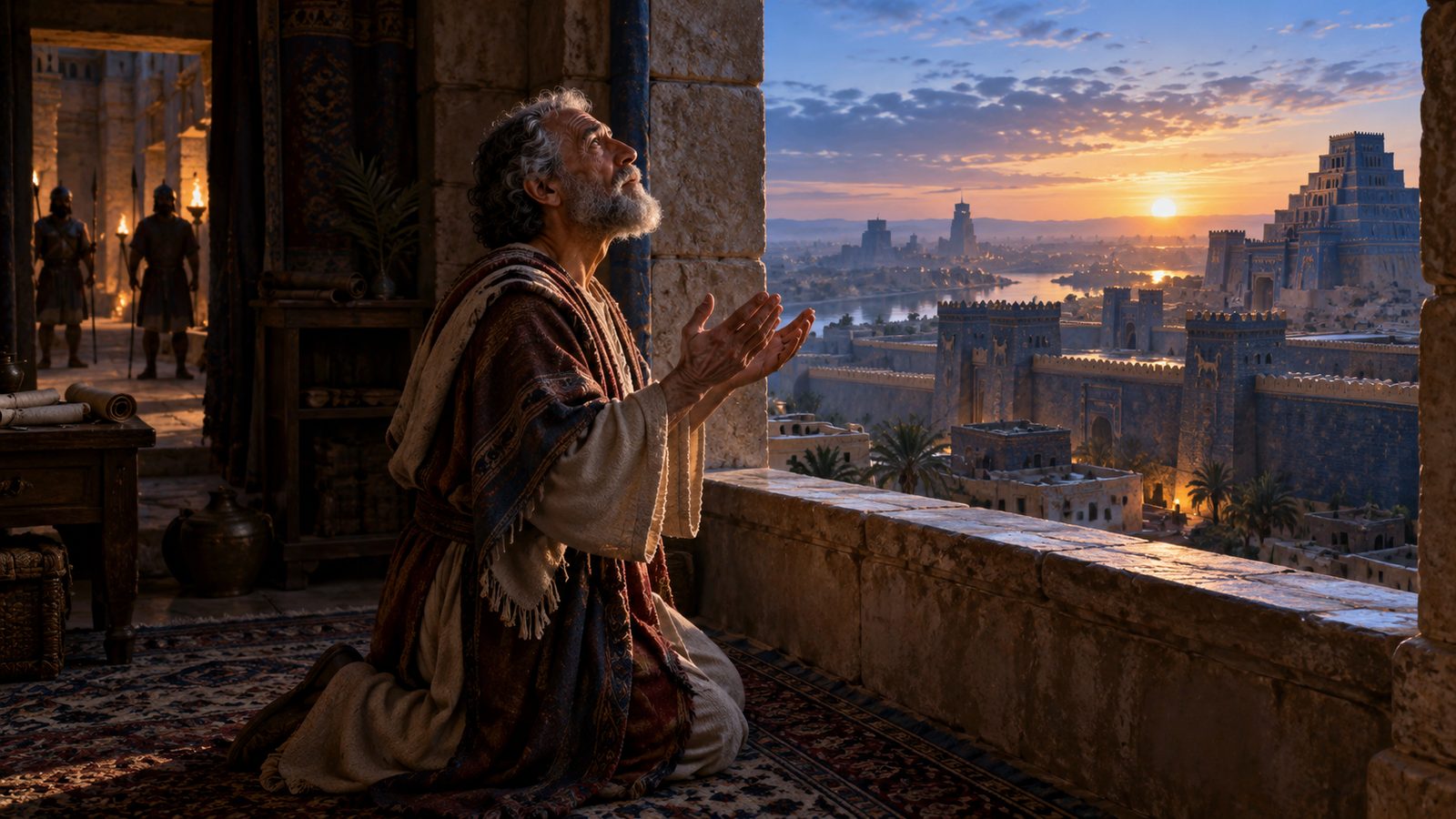 Daniel Prays Toward Jerusalem Illustration: Daniel Prays Toward Jerusalem