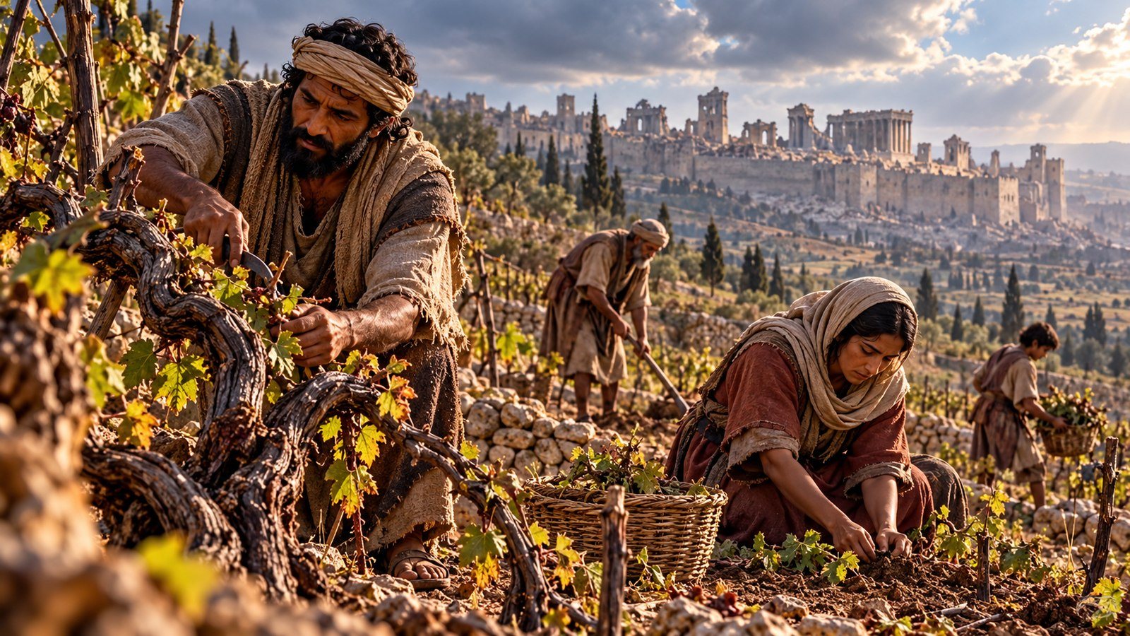 The poorest people remain to tend the land Illustration: The poorest people remain to tend the land. After Jerusalem falls, the captain of the guard leaves the poorest people of the land to work the vineyards and fields.