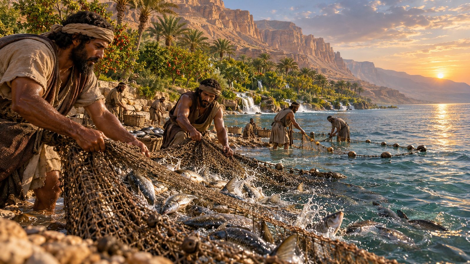 The Waters Healed: Fishermen Beside the Living River Illustration: The Waters Healed: Fishermen Beside the Living River