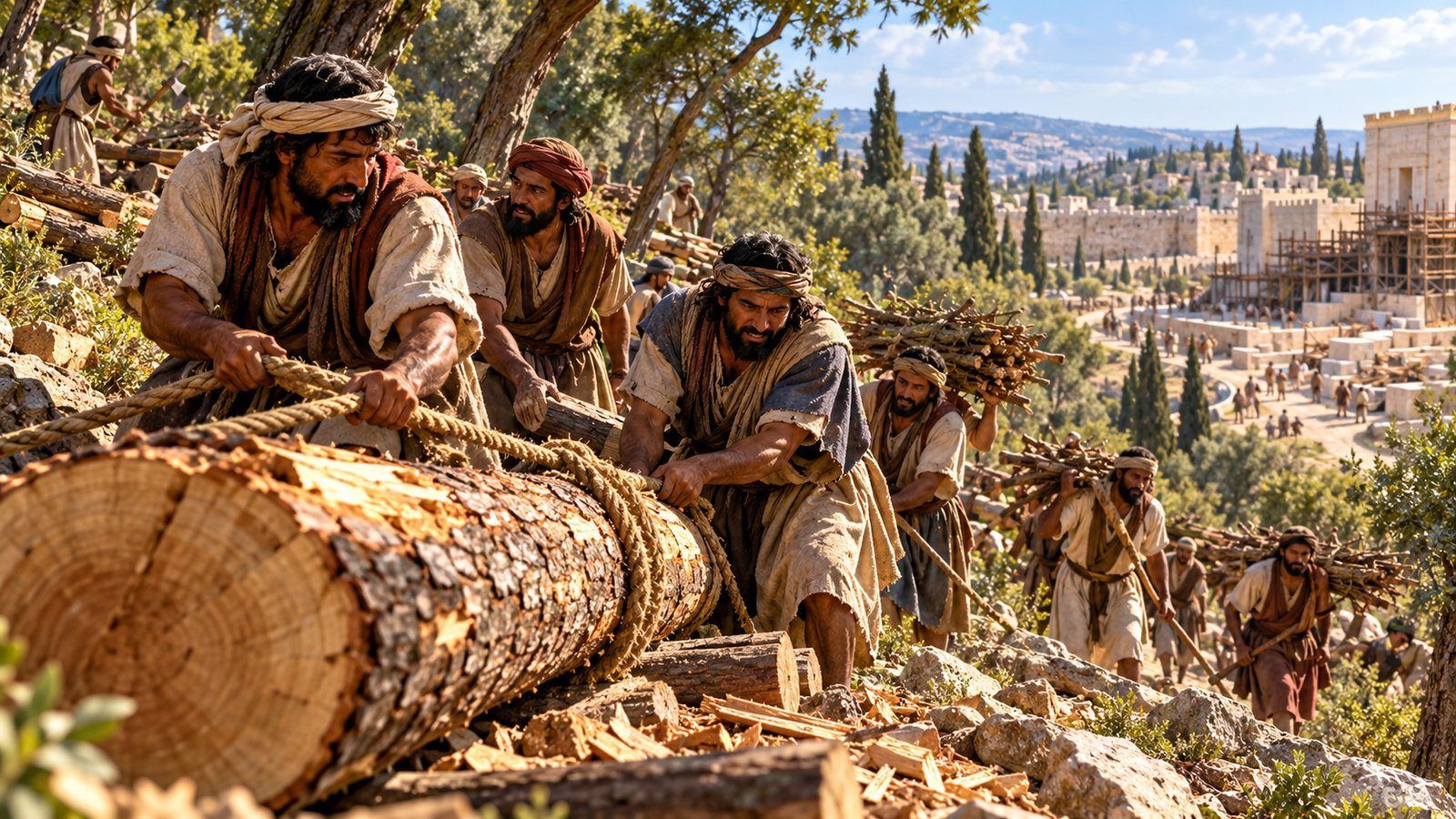 The people go to the hills for timber Illustration: The people go to the hills for timber. Through Haggai the Lord tells the people to go up to the hills, bring timber, and build the house, so that He may take pleasure in it.