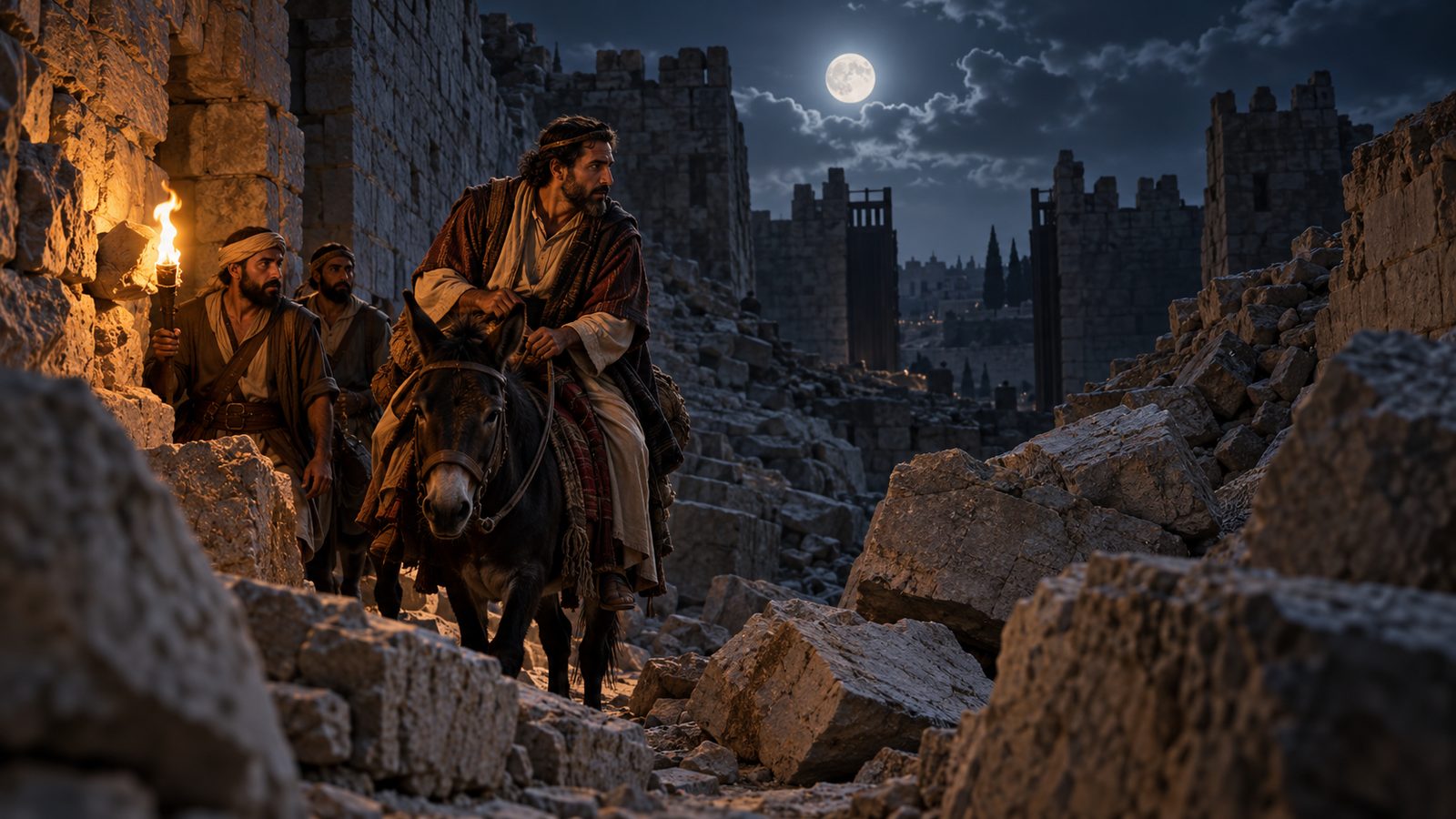 Nehemiah’s Night Ride Through Jerusalem’s Ruins Illustration: Nehemiah’s Night Ride Through Jerusalem’s Ruins