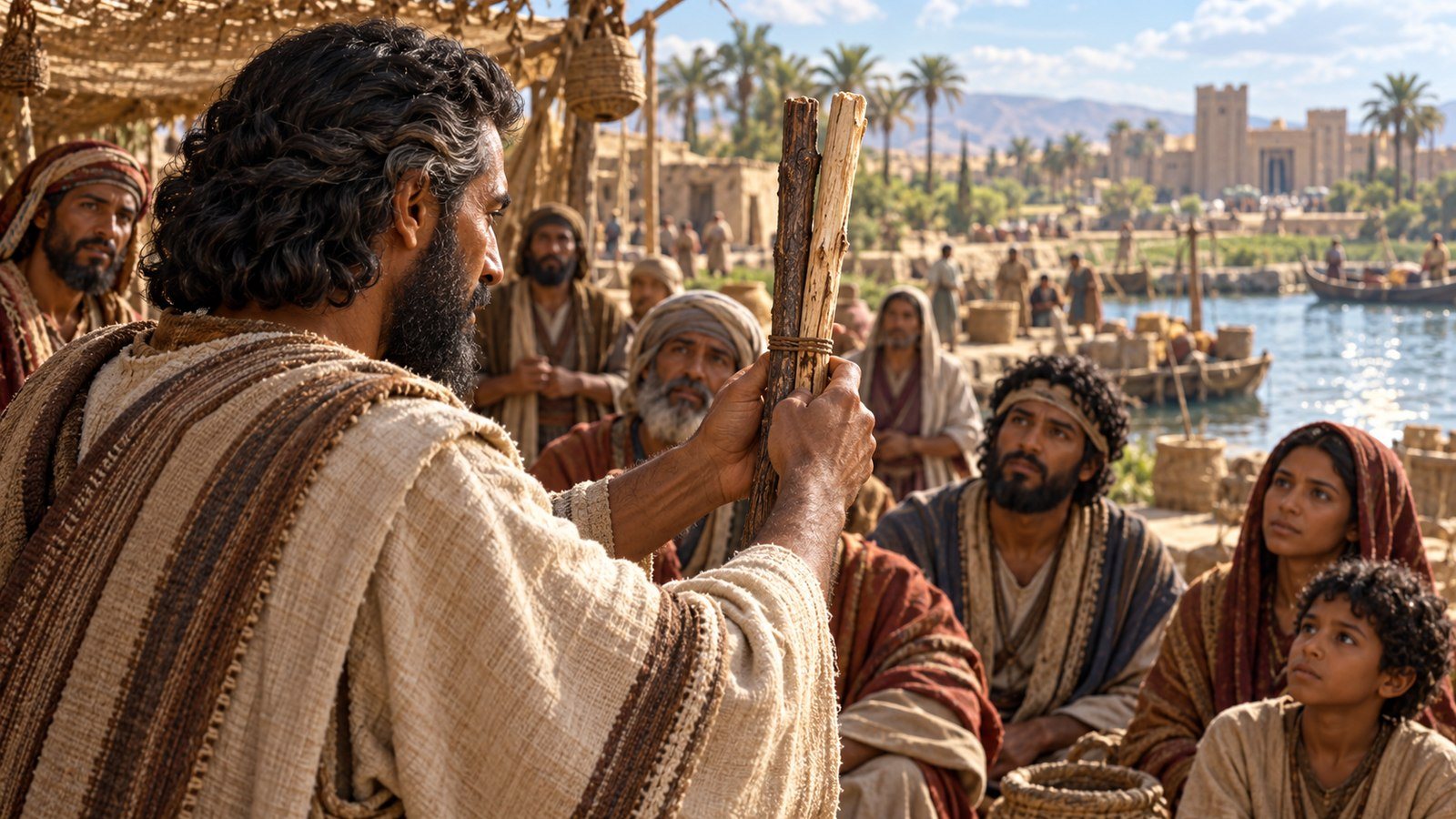 Ezekiel joins the two sticks Illustration: Ezekiel joins the two sticks. Ezekiel joins two sticks, Judah and Joseph, in his hand, a sign that God will make Israel one nation under one king.
