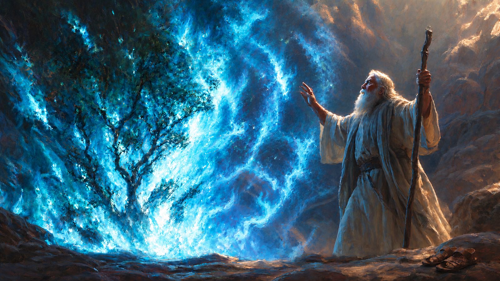 Illustration: The Burning Bush — God calls Moses from the bush at Horeb and sends him to deliver Israel (Exodus 3).